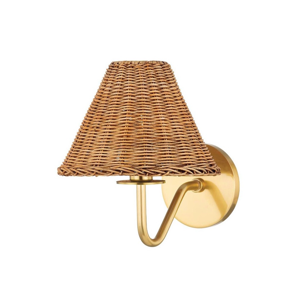 Set Of 2 Brand New In Box Mitzi 9” Issa Rattan & Gold Wall Sconces